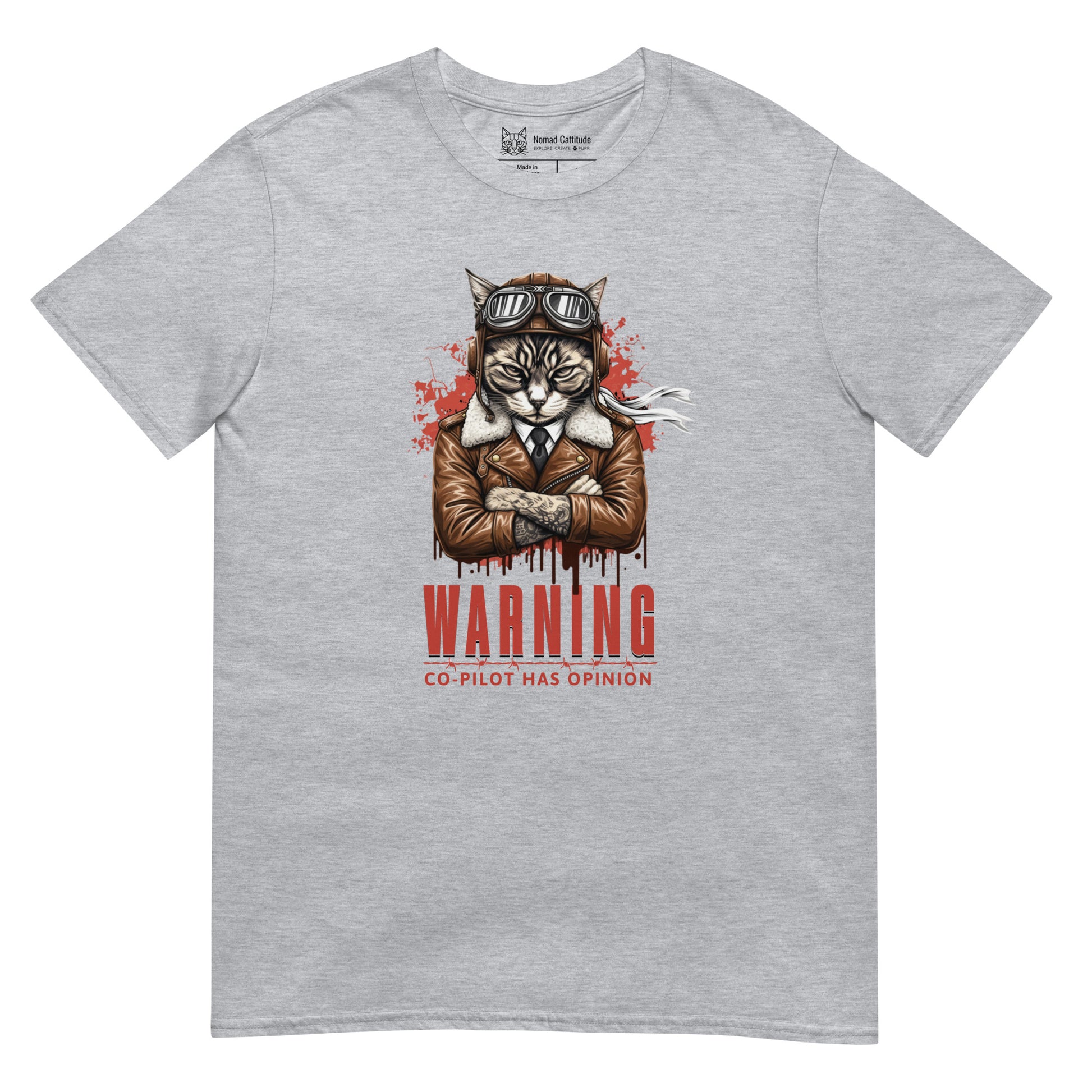 Cat themed graphic tee with copilot print