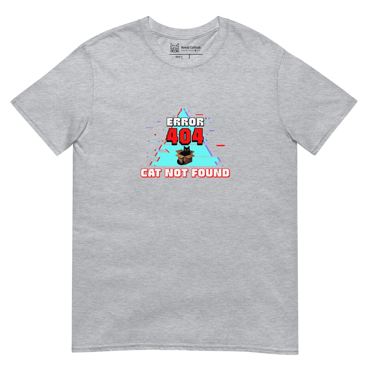 Cat themed graphic tee with error message print