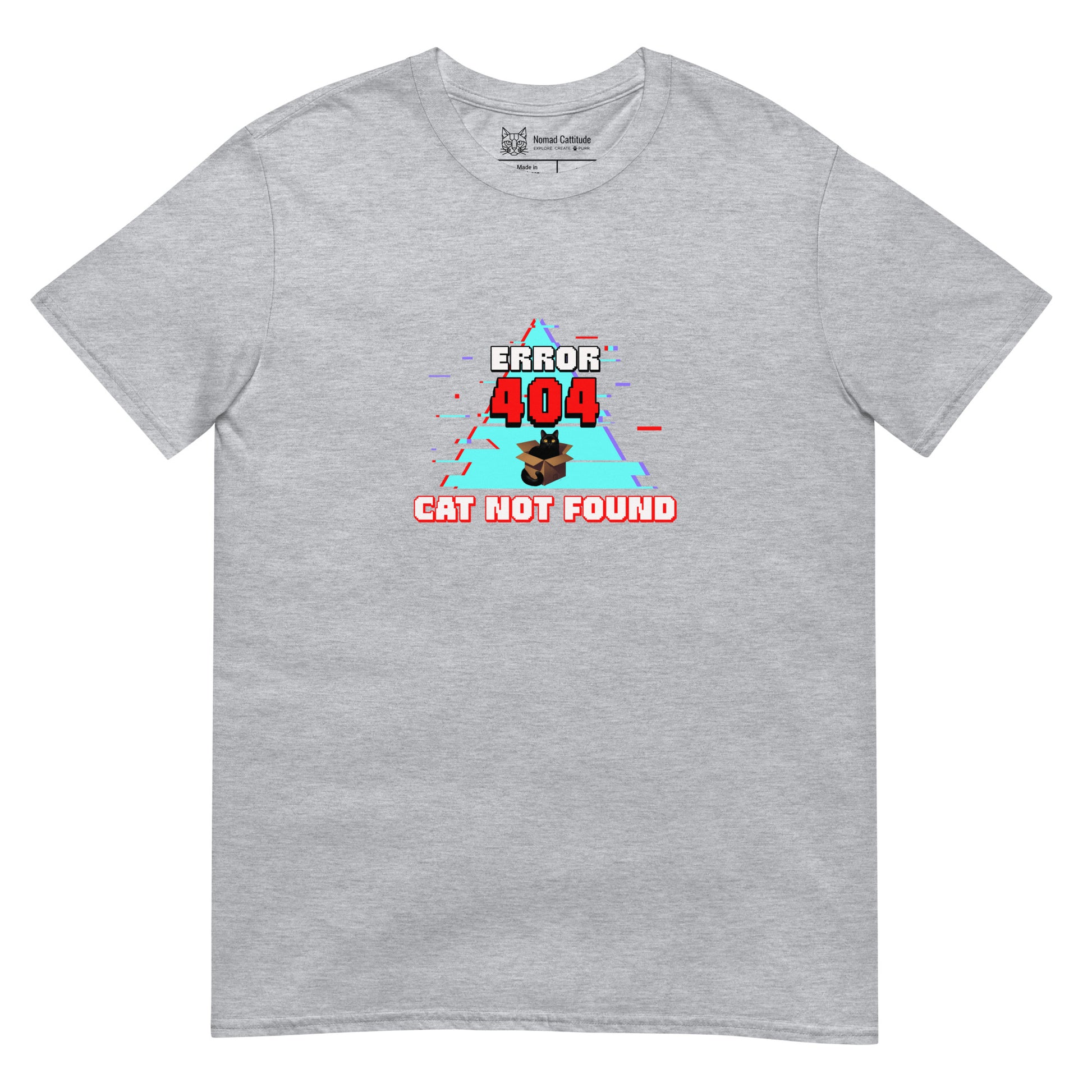 Cat themed graphic tee with error message print