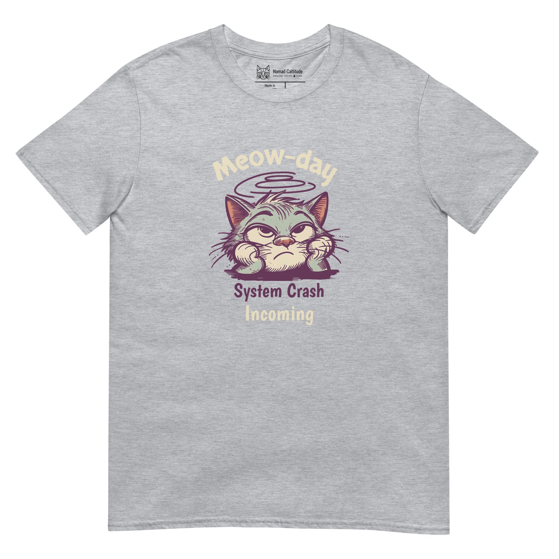 Cat themed graphic tee with error message print