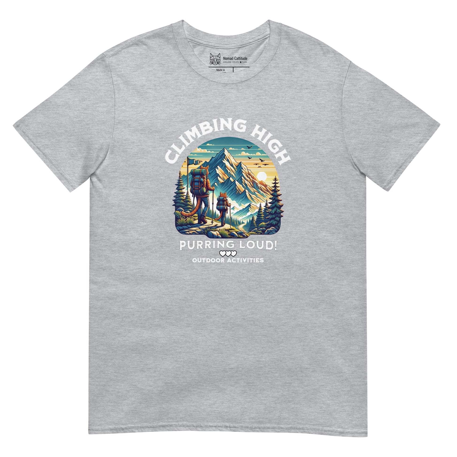 Cat themed graphic tee with vacation print