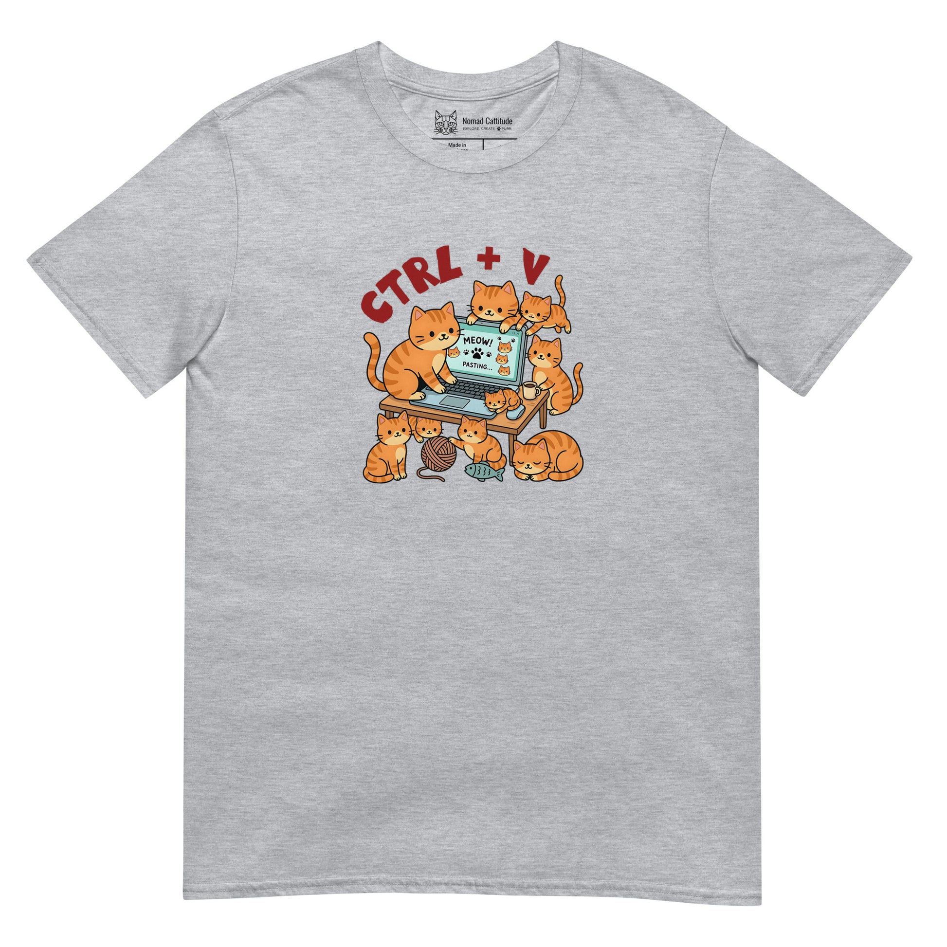 Cat themed graphic tee with funny print