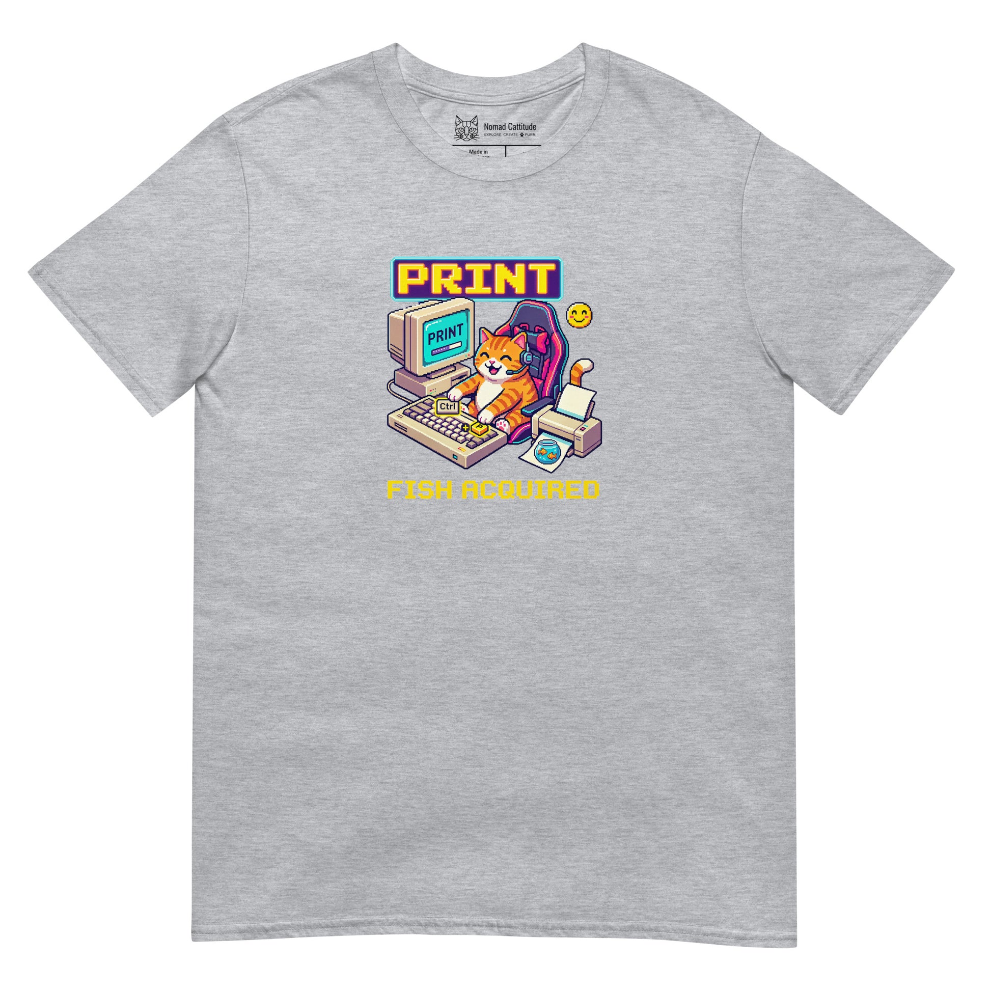Cat themed graphic tee with funny print