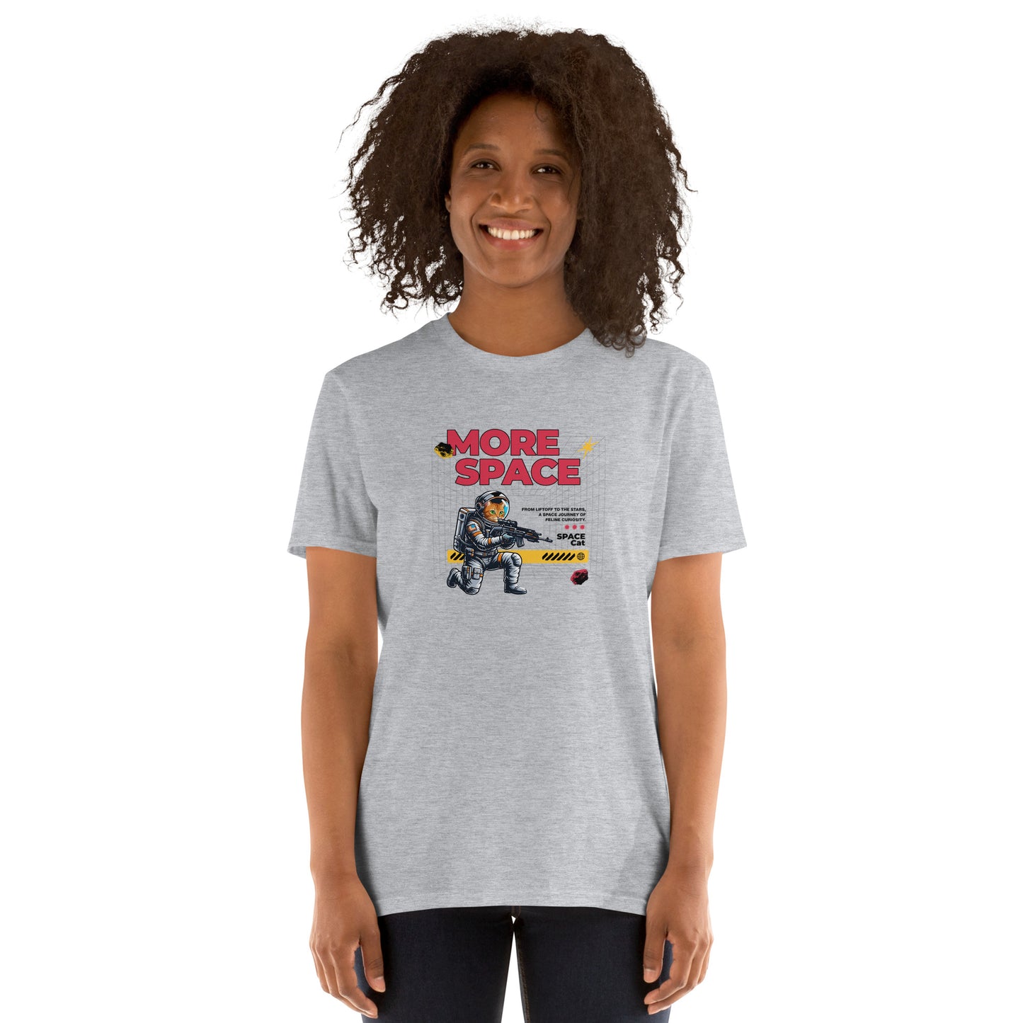 Cat themed graphic tee with space print