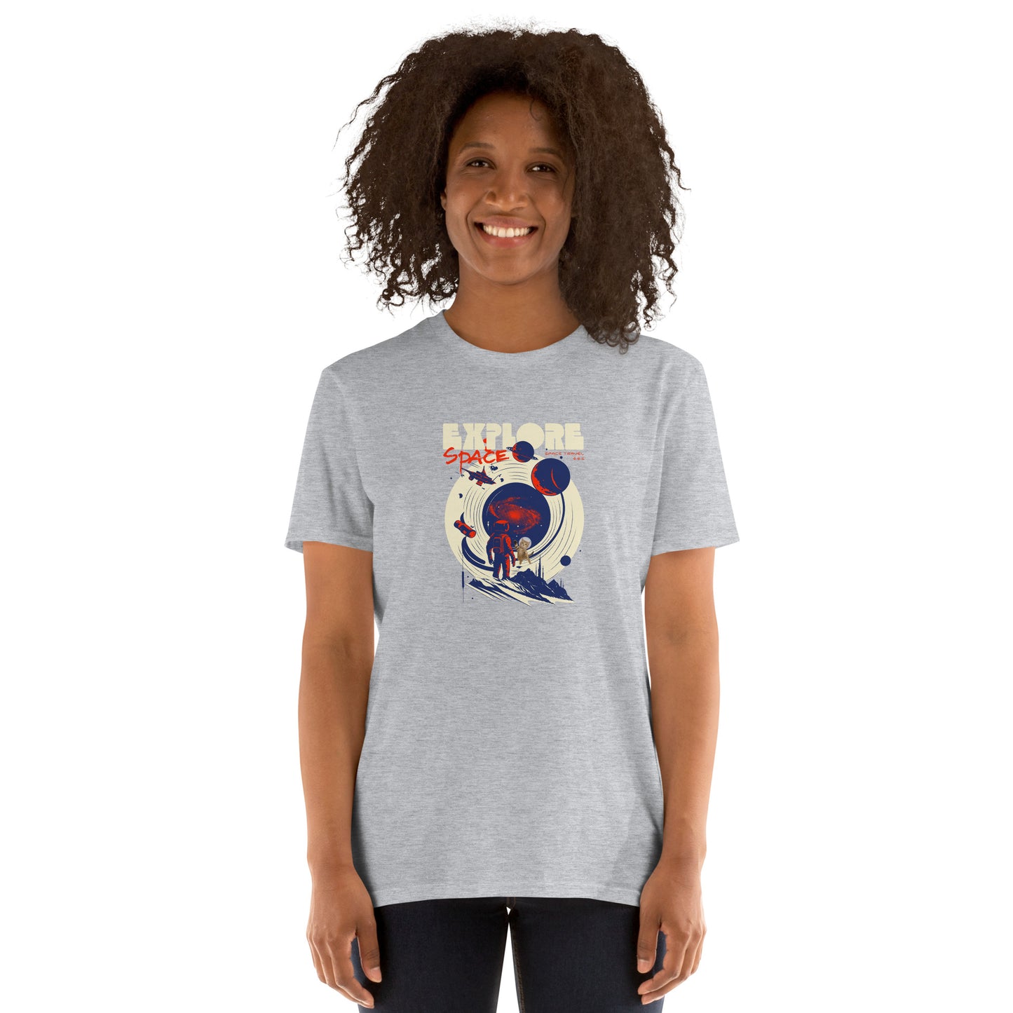 Cat themed graphic tee with space print