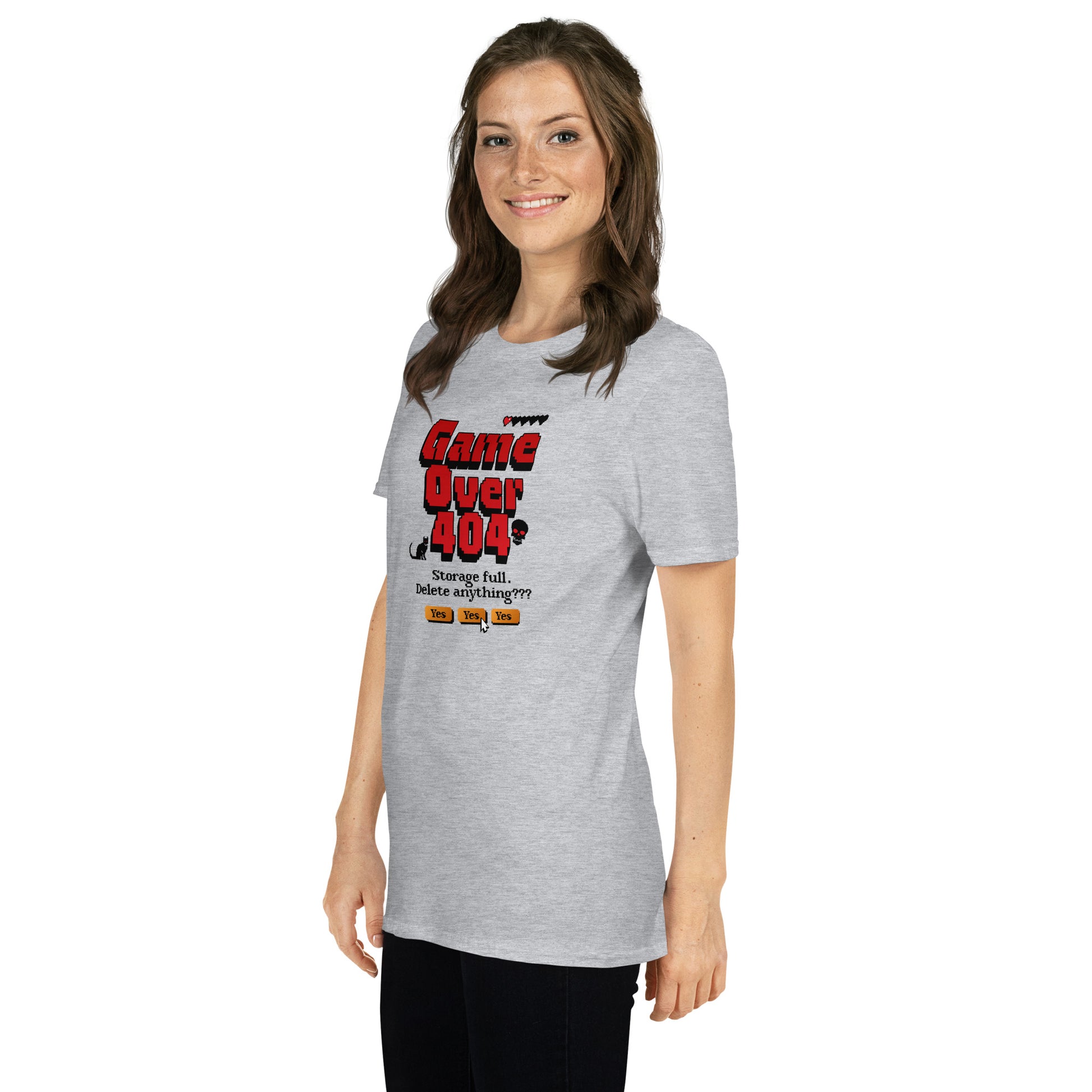 Cat themed graphic tee with error message print