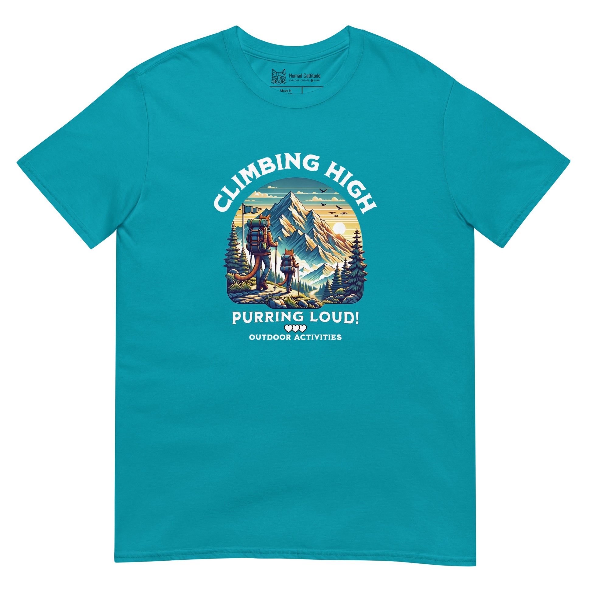 Cat themed graphic tee with vacation print