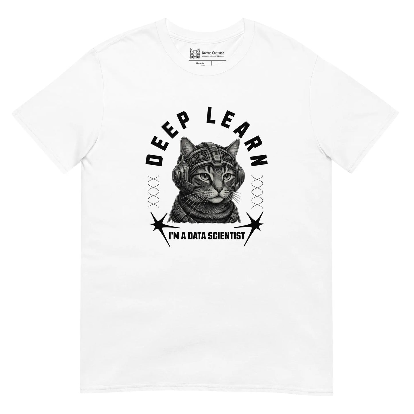 Cat themed graphic tee with data scientist print