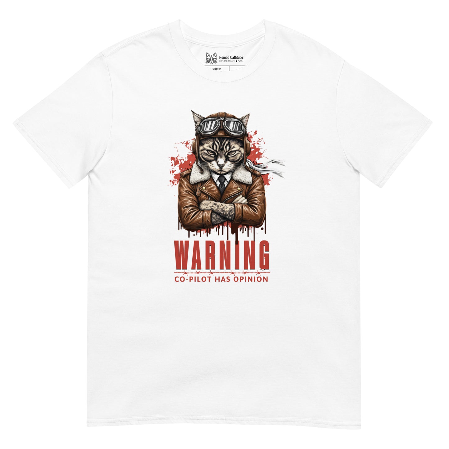Cat themed graphic tee with copilot print
