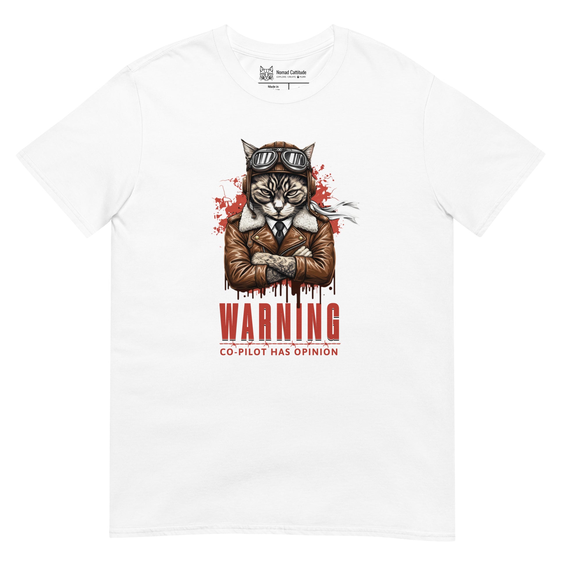 Cat themed graphic tee with copilot print