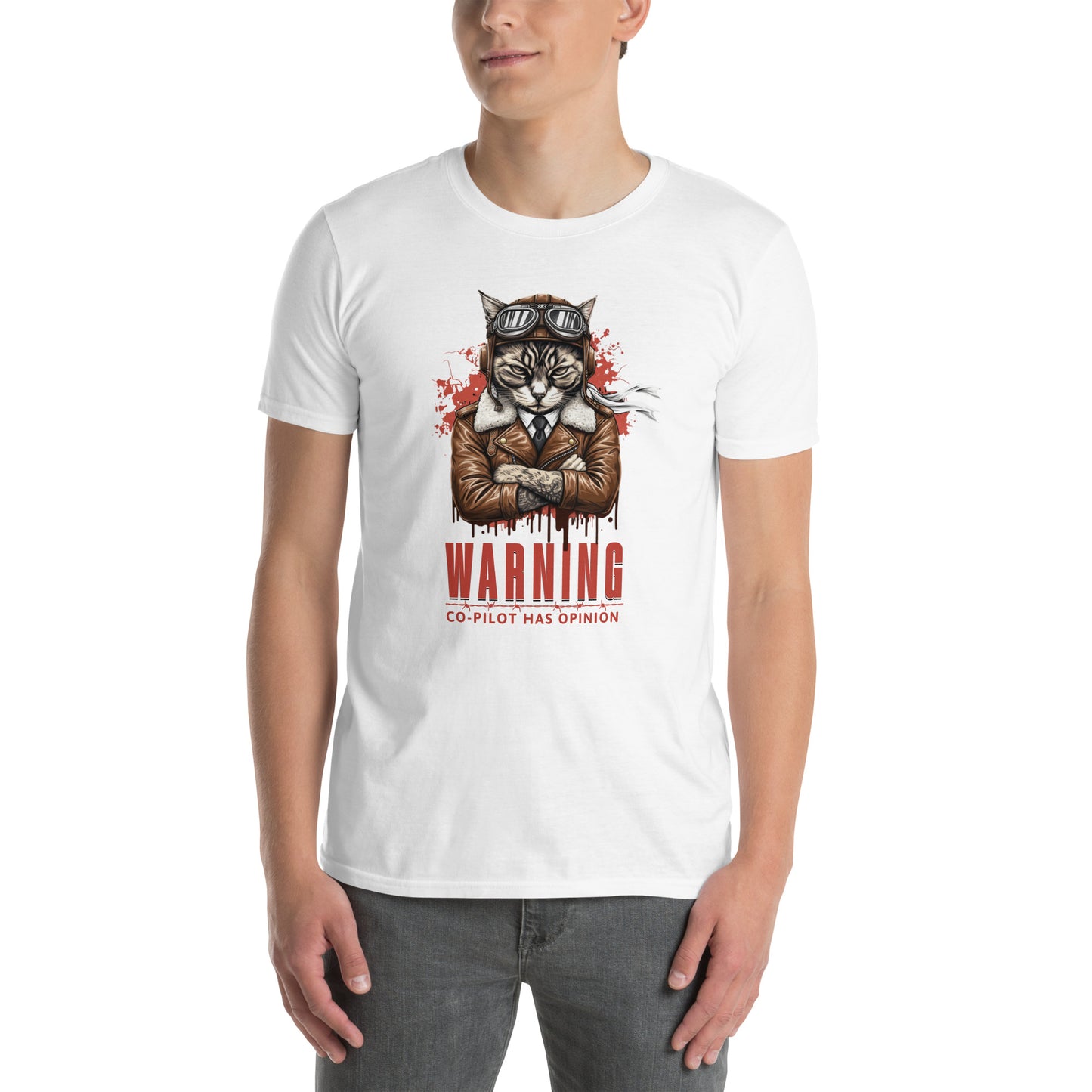 Cat themed graphic tee with copilot print