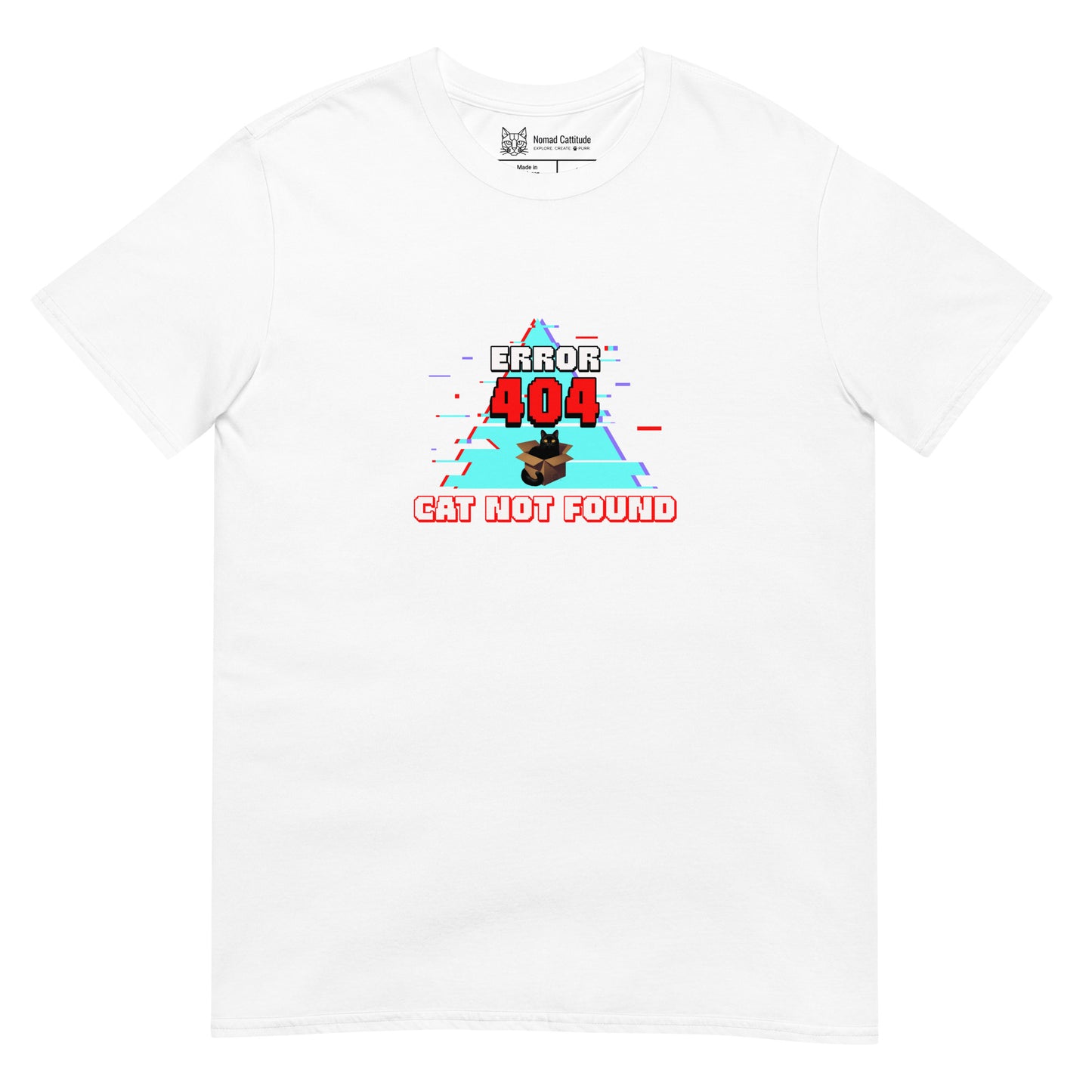 Cat themed graphic tee with error message print