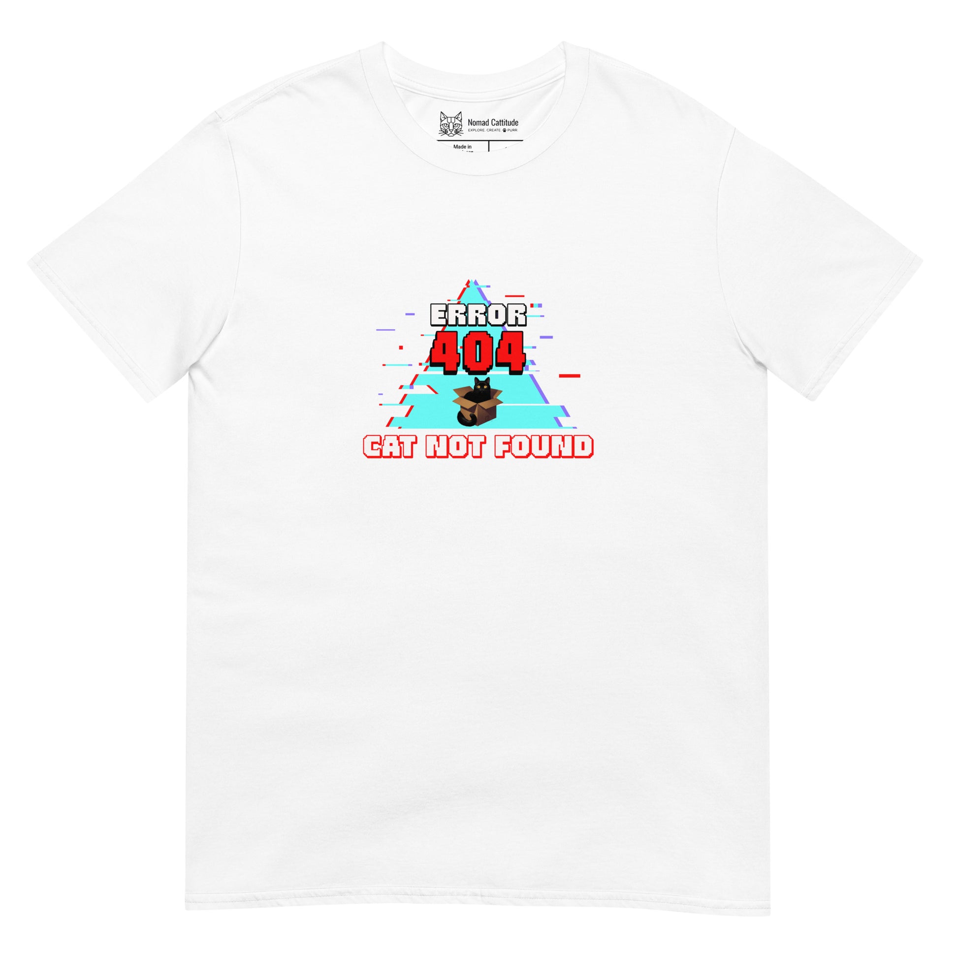 Cat themed graphic tee with error message print