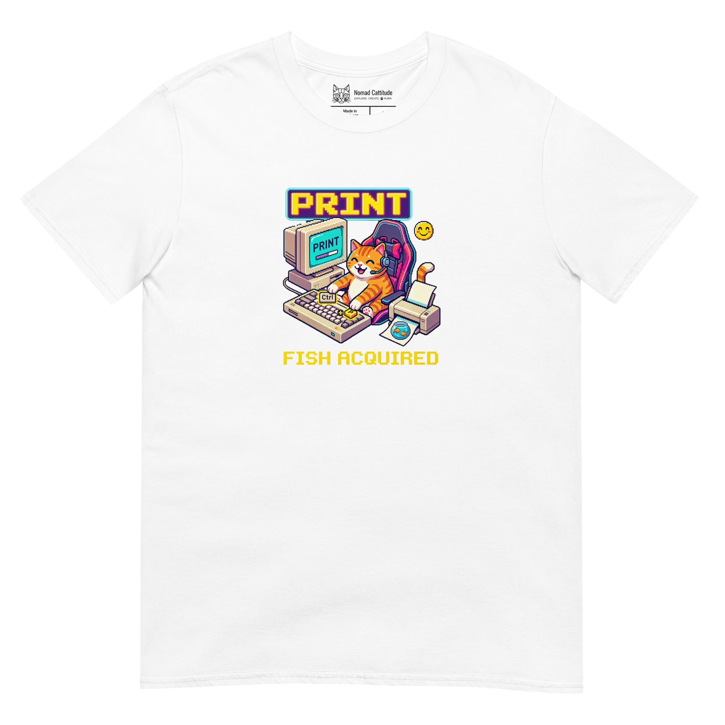 Cat themed graphic tee with funny print