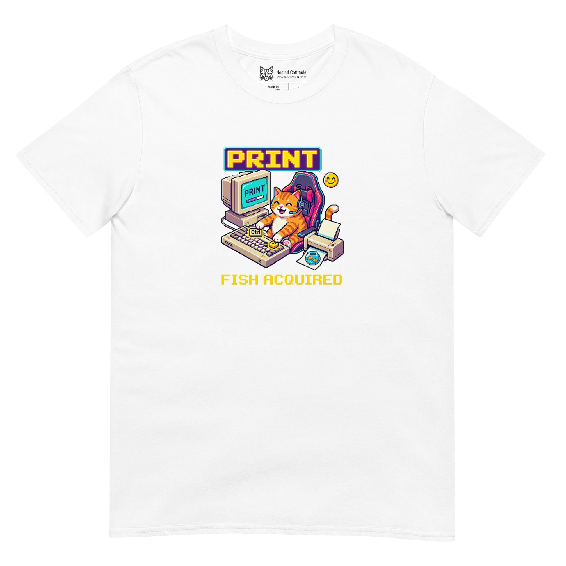 Cat themed graphic tee with funny print